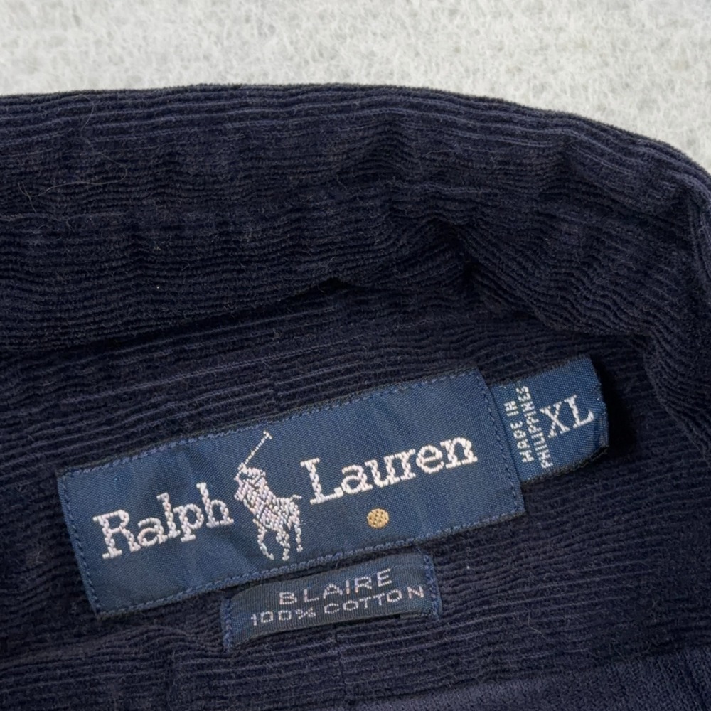 Vintage Ralph Lauren Shirt Men XL Navy Blue Corduroy Button Up Blaire Red Pony - Picture 5 of 10